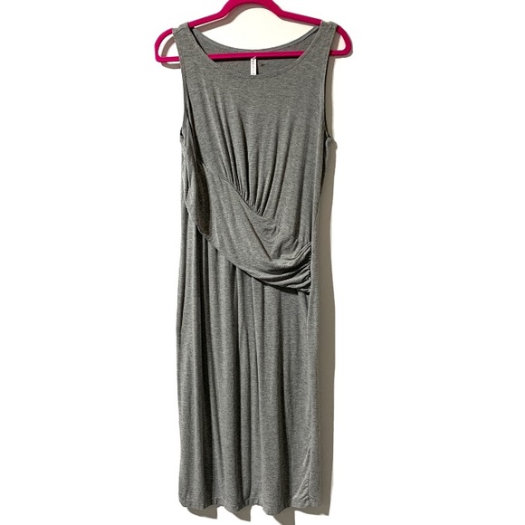 Fabletics Retta Women’s Gray Midi Dress M Medium Sleeveless Crossover Waist - Picture 5 of 9